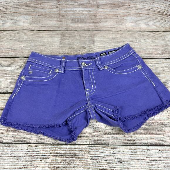 Y2K Miss Me Purple Western Cross Bling Shorts Size 29 Low Rise 5 Pocket Denim - Picture 14 of 14
